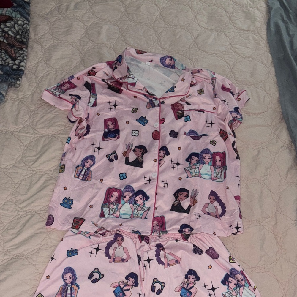 Women's Pink Cartoon Print Pajama Set